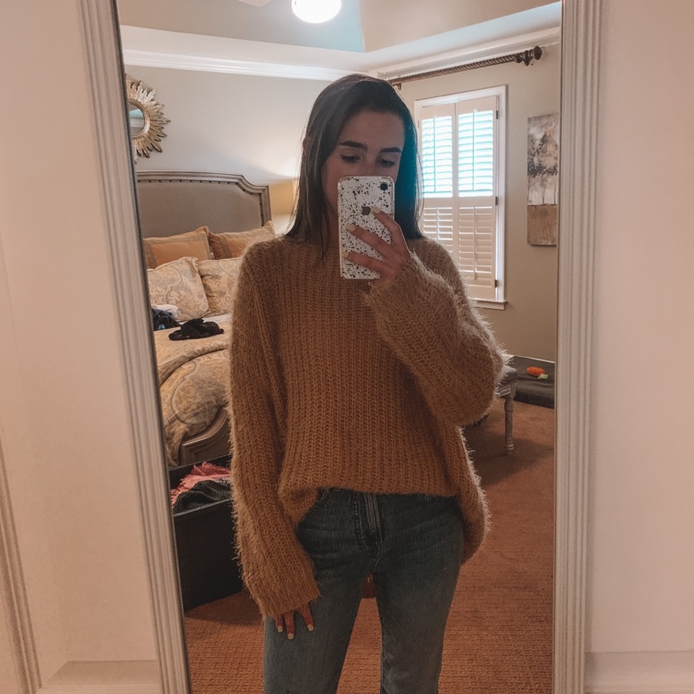 fuzzy mustard sweater